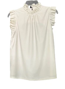 Jude Connally Mylie Top Shirt Off White Ruffle Size Small Button Neck USA Travel - Picture 1 of 13