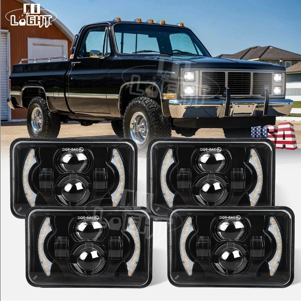 Fit 1981-1988 for GMC Jimmy Sierra Classic 4x4 4PC 130W 4x6" LED Headlight HI-LO - Image 1 of 4