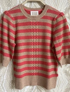 SCOTCH & SODA Amsterdam womens S Wool Blend SWEATER Striped CABLES puff sleeves - Picture 1 of 11