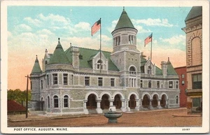 AUGUSTA, Maine Postcard "POST OFFICE" Building / Street View c1920s / Curteich - Picture 1 of 2