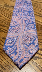 Vers 9 Seide Herren Paisley Krawatte blau & pfirsich Designer Herrenbekleidung - Bild 1 von 9