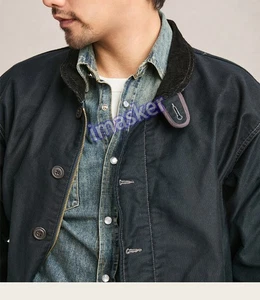 Men's Retro US Navy Deck Jacket Corduroy Collar Military Flight Canvas Coats - Picture 1 of 24