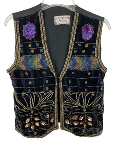 Vintage Sophisticates By Jonathan Martin Beaded Velvet Vest Womens Size Large - Picture 1 of 9