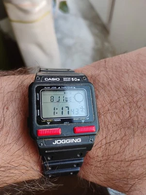 Raro orologio sportivo digitale uomo vintage Casio J-51W jogging esercizio JDM anni '80 - Immagine 1 di 4
