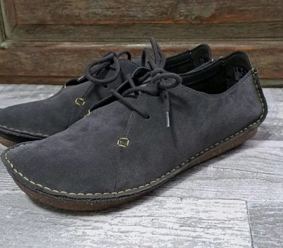 Zapatos mocasín Clarks Artisan Janey Mae para mujer gris oscuro nobuck talla 8,5 Foto 1 de 4