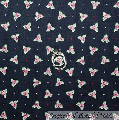 BonEful Fabric Cotton Quilt Gray Pink Flower Red Rose Dot Princess Girl OH SCRAP - Image 1 of 4