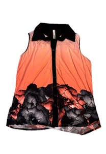 Perseption Women Orange Black Floral Blouse Tank Top Button Up Size 1X - Picture 1 of 3
