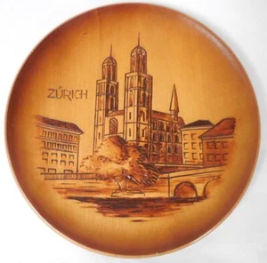 Placa de madera Zurich Grossmunster vintage 9-1/2", Alemania - Imagen 1 de 8