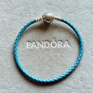 Pandora S925 ALE - Seashell Clasp Turquoise Braided Moments Bracelet - Size 19 - Picture 1 of 5