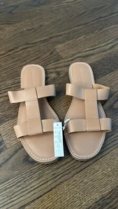 Madewell Women's Boardwalk Rhea T Strap Slides Size 9 Medium. Tan NWT - Picture 1 of 5