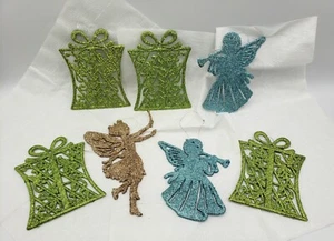Christmas Ornaments Glitter Gold Fairy, Blue Angel, Green Gifts Plastic (7) Y2K  - Picture 1 of 7