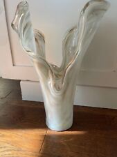 Murano Italian Handblown Swung Art Glass Contemporary Vase White Silver Gold