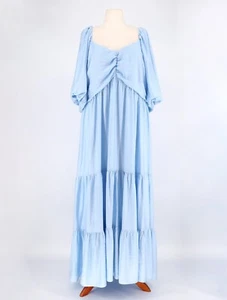 NWT CITY CHIC Mindy Maxi Dress Crinkled Fabric Balloon Sleeve Sky Blue Size XXL - Picture 1 of 8
