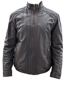 Andrew Mark Thick Cowhide Leather Chocolate Brown Bomber Jacket Quilted Lining M - Picture 1 of 12