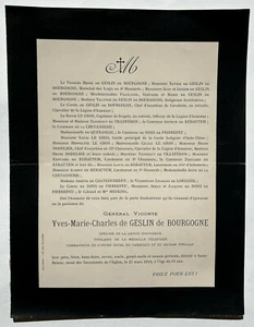GESLIN DE BOURGOGNE Kerautem FAIRE PART Querangal SAINT BRIEUC Meeking 1910 - Bild 1 von 2