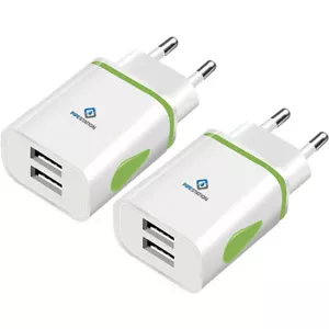 EU 2 Pin to Dual USB Plug Adapter - 2 Pack, Travel Charger, Europe Euro Adaptor - Picture 1 of 7