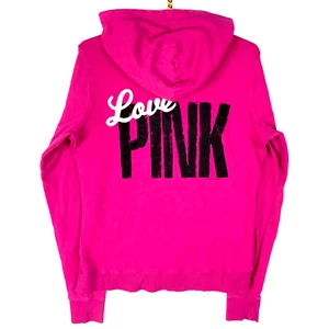Victoria's Secret Pink Women's Sweatshirt Hoodie Large Pink Full Zip Love - Picture 1 of 5
