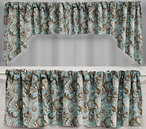 Brown & Teal Paisley Valances, Curtains or Swags - Picture 1 of 16