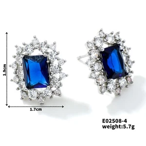 Silver Square Cubic Zirconia Stud Earrings Women’s Elegant Glass Jewellery uk - Picture 1 of 9