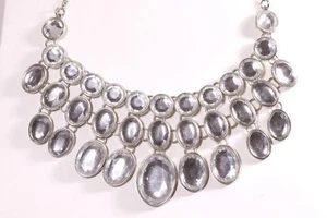 Sparkly Mirrored Flashy Bib Silver Adjustable 17" to 20" Necklace - Picture 1 of 3