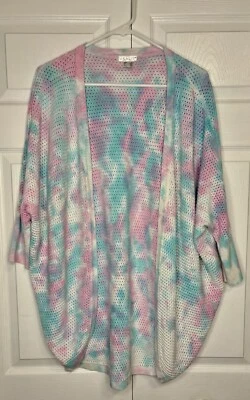 Venus Cardigan Sweater Women's Medium Purple Pink 100% Cotton Tie-dye 3/4 Sleeve - Image 1 of 4
