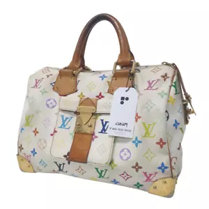 Auth Louis Vuitton Speedy 30 Monogram Multicolor Blanc M92643 No Two Keys CLA229 - Picture 1 of 12