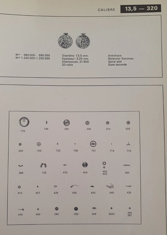 Patek Philipe Cal 13.5-320 Watch Movement Parts - Image 1 of 1