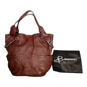 B. Makowsky Tote Shoulder Handbag Brown Leather Large - Picture 1 of 10