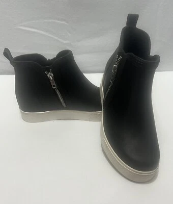 Steve Madden Wedgie 女式短靴黑色白色橡胶 7M 拉链靴运动鞋 — 第 1/4 张图片