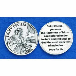 St. Saint Cecilia with Prayer - Silver tone  Pocket Coin  - Picture 1 of 4