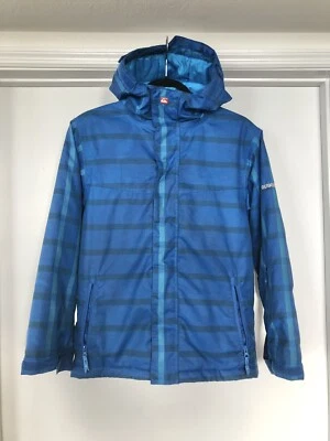 Jaqueta Quiksilver Quiktech 5.000 mm coleção juvenil azul xadrez com zíper masculina tamanho 12 - Imagem 1 de 4