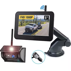 Magnetic Solar Wireless Backup Camera 1080P DVR 5" Monitor Reverse for Truck RV - Picture 1 of 18