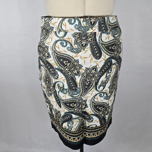 Van Heusen Pencil Skirt Women's 10 Navy Colorful Paisley Zipper 100% Cotton NWT - Picture 1 of 14