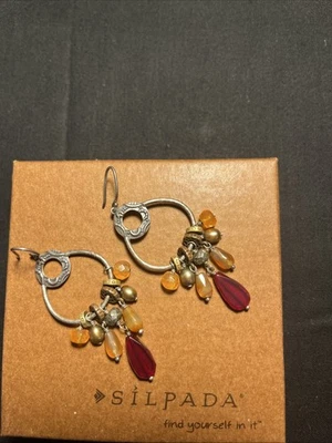 Vintage Silpada Radiate Earrings - Copper, Brass, Agate, Pearl & Ster. Silver - Image 1 of 2