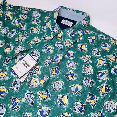 Bugle Boy Company Deadstock Vela Azul Verde Vintage Abotonable Manga Corta XL Foto 1 de 4
