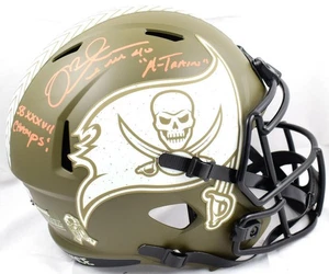 Mike Alstott Signed TB Bucs F/S Salute to Service Speed Helmet w/2 insc.-Beckett - Picture 1 of 11