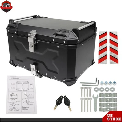 Motorcycle Aluminum Trunk Rear Top Case Luggage Tour Tail Tool Box Lock 65L - Image 1 of 4