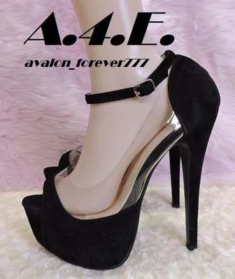 Plataformas Liliana de gamuza negra y charol transparente talla mujer 10 hombre 8,5 Foto 1 de 4