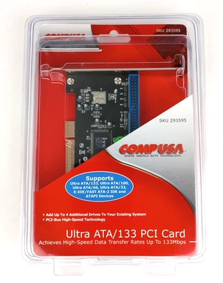 New Compusa PCI ATA 133 Raid Card SKU 293595 Data Transfer Rates Up to 133Mbps - Image 1 of 4