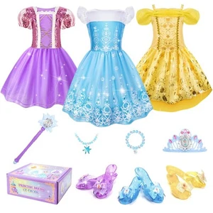 MELAND Costumi Principesse per Bambine, 16 PEZZI Bambini Vestire per Bambine Regalo Età 3 - Foto 1 di 5