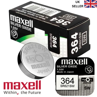Maxell 364 AG1 SR621SW Silver Oxide Watch Battery Long Lasting 1.55v Japan - Image 1 of 4