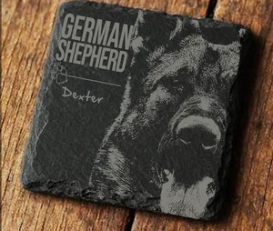 DEUTSCHER SCHÄFERHUND Schiefer Untersetzer individuell personalisiert Name Foto Haustier Hund Geschenk-C07 - Bild 1 von 4