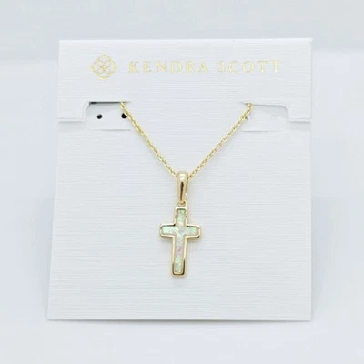 Nuevo Collar Colgante Cruz Kendra Scott Oro en Ópalo Blanco Foto 1 de 4