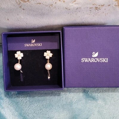 swarovski Latisha earring jackets Flower, White, Rose gold-tone plated - Image 1 of 4