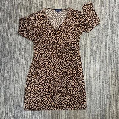 Jones New York Leopard Print Faux Wrap Dress Long Sleeve Career Petite PM - Image 1 of 4