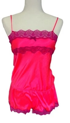 Victoria Secret Bidisuit Mameluco Rosa Neón Satén y Encaje Talla S/P. Foto 1 de 4