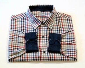 Tasso Elba Mens XL 17-17.5 Multicolor Plaid Contrast Flip Cuff Long Sleeve Shirt - Picture 1 of 4