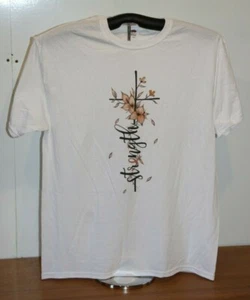 Strength Cross with Flowers for Cancer Awareness T-Shirt  Large, White - Picture 1 of 5