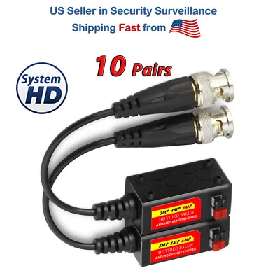 10 Pair 5mp Passive Video Balun Transceiver Tool Less CCTV UTP Cabling Cat5 Cat6 - Image 1 of 4