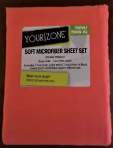 Twin XL Bed Sheet Set 3 Piece Soft Microfiber Your Zone Coral Orange College NEW - Picture 1 of 3